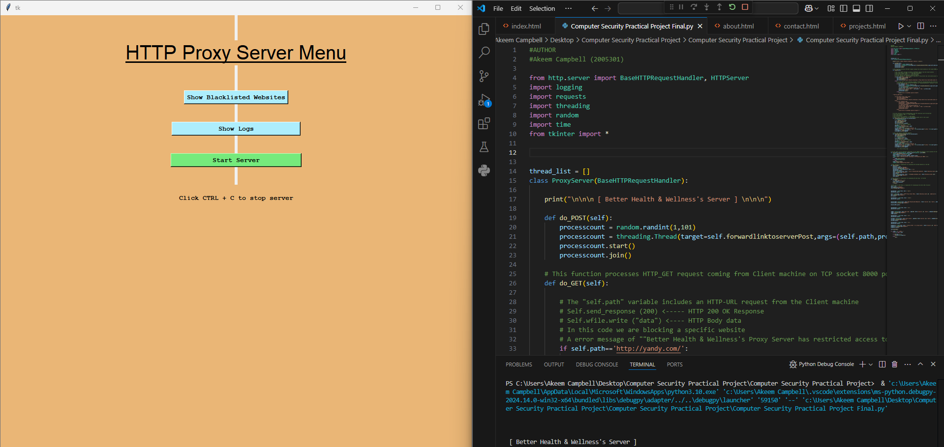 Proxy Server Project Screen
